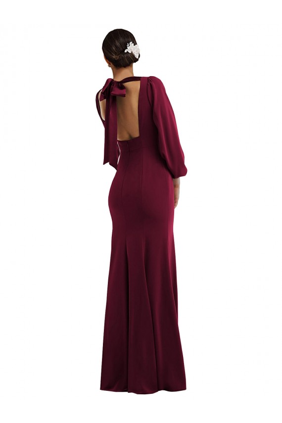 Best Stretch Crepe Bateau Neck Long Sleeves Open Back Long Formal Evening Dress Canada