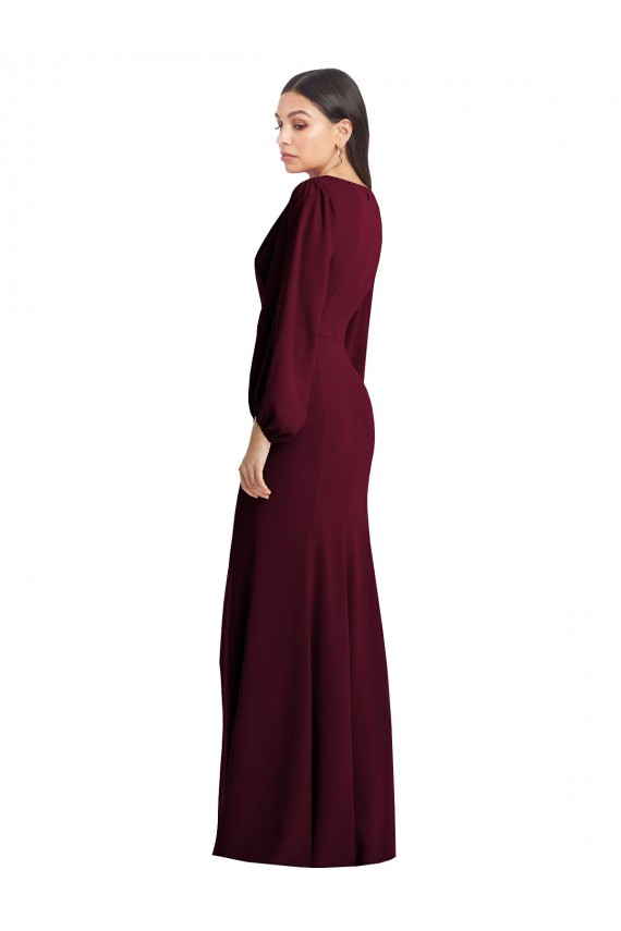 Best Stretch Crepe V-Neck Puff Sleeves Long Semi Formal Evening Dress Canada