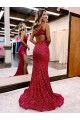 Best Velvet Sequin One Shoulder Sleeveless Sweep Train Evening Gowns Canada