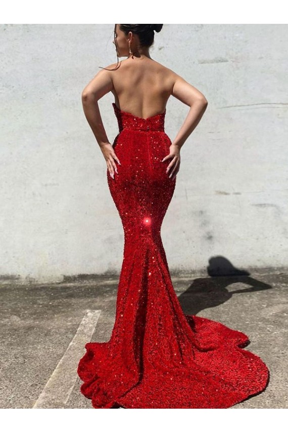 Best Velvet Sequin Sweetheart Sleeveless Court Train Evening Gown Canada