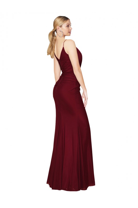 Best Soft Chiffon V-Neck Sleeveless V-Back Burgundy Long Formal Evening Dress Canada