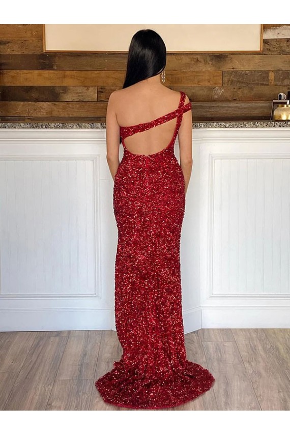 Best Velvet Sequin One Shoulder Sleeveless Semi Formal Evening Dress Canada