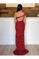 Best Velvet Sequin One Shoulder Sleeveless Semi Formal Evening Dress Canada