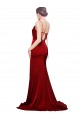 Best Stretch Satin Spaghetti Straps Sleeveless Open Back Sweep Train Black Tie Evening Dress Canada