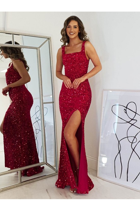 Best Velvet Sequin Square Neck Sleeveless Long Evening Gown Canada