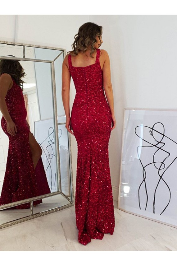 Best Velvet Sequin Square Neck Sleeveless Long Evening Gown Canada