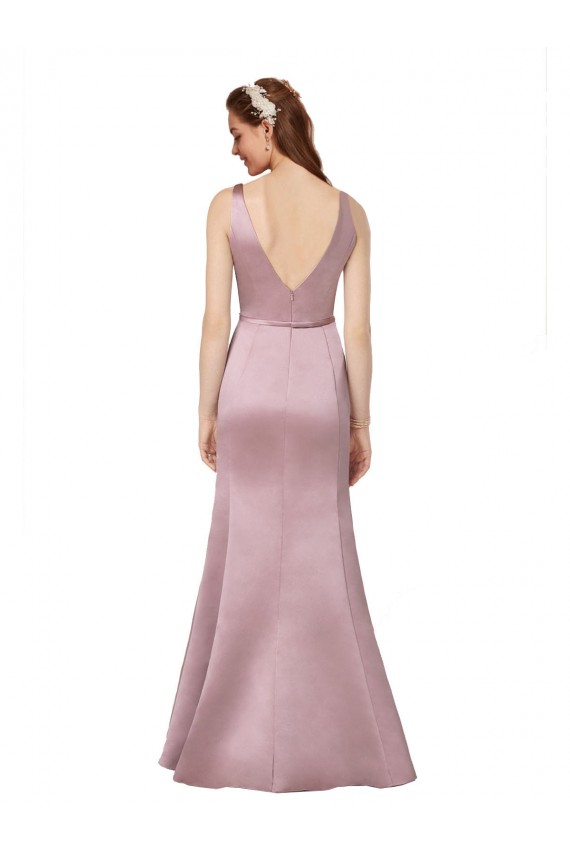 Best Satin V-Neck Sleeveless V-Back Long Formal Evening Dress Canada