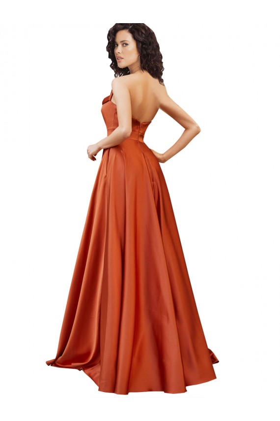 Best Silky Satin Round Neck Sleeveless Low Back Sweep Train Formal Evening Dress Canada