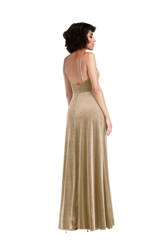 Best Stretch Velvet Square Neck Sleeveless Low Back Champagne Long Formal Evening Dress Canada