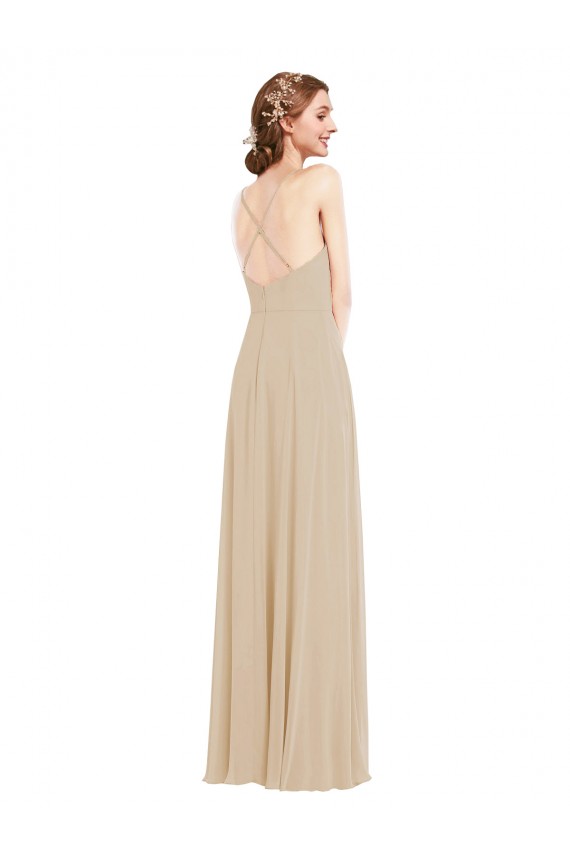 Best Soft Chiffon V-Neck Sleeveless Open Back Long Semi Formal Evening Dress Canada