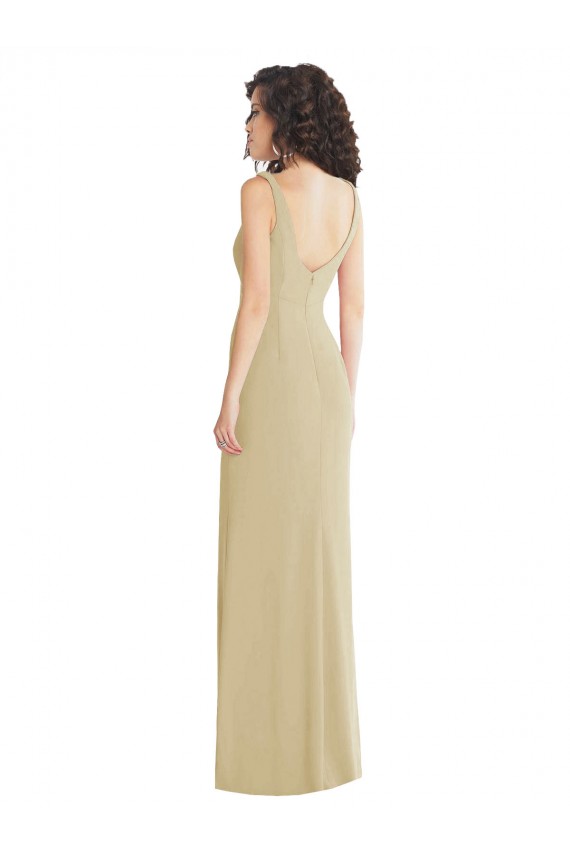 Best Stretch Crepe Square Neck Sleeveless Low Back Champagne Long Formal Evening Dress Canada