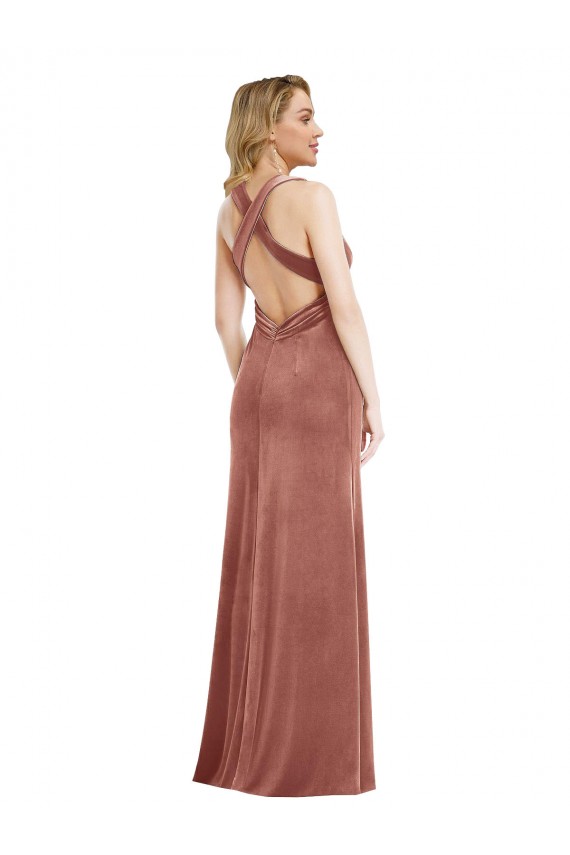 Best Stretch Velvet V-Neck Sleeveless Open Back Long Evening Dress Canada