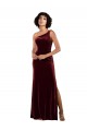 Best Stretch Velvet One Shoulder Sleeveless Burgundy Long Formal Evening Dress Canada