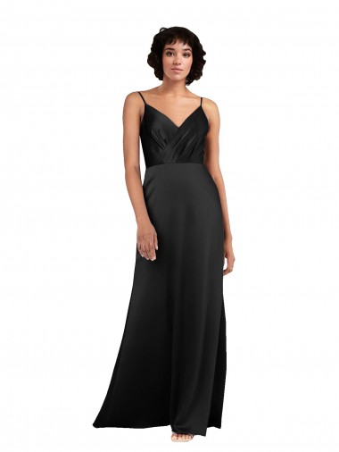 Best Silky Satin V-Neck Sleeveless Black Long Formal Evening Dress Canada