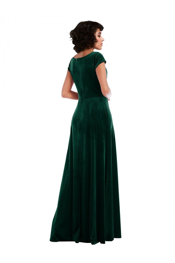 Best Stretch Velvet Cowl Neck Cap Sleeves Long Black Tie Evening Dress Canada