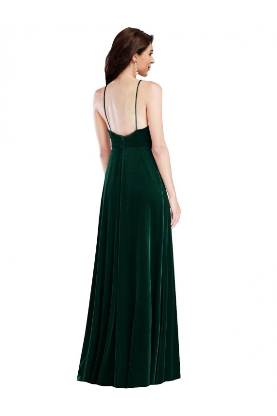 Best Stretch Velvet Halter Neck Sleeveless Long Semi Formal Evening Dress Canada