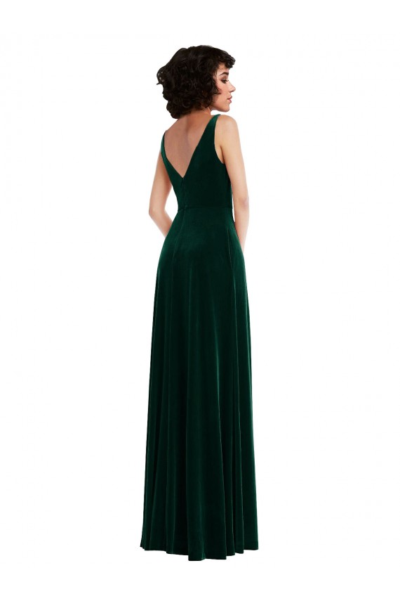 Best Stretch Velvet V-Neck Sleeveless V-Back Long Evening Gown Canada