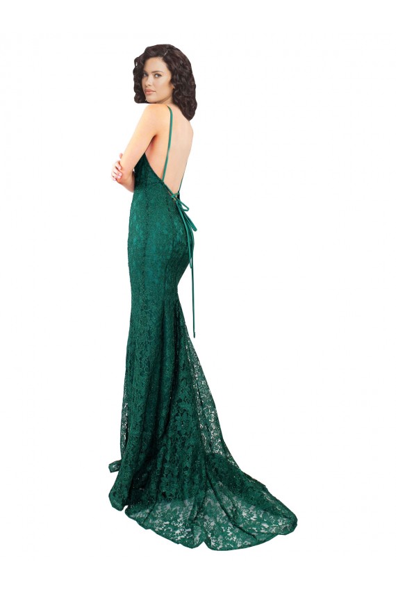 Best Lace V-Neck Sleeveless Open Back Long Black Tie Evening Dress Canada
