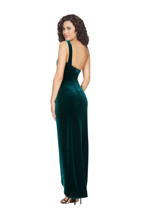 Best Stretch Velvet One Shoulder Sleeveless Low Back Long High Low Evening Dress Canada
