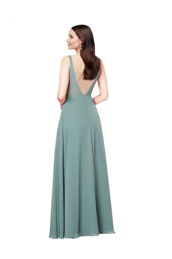 Best Soft Chiffon V-Neck Sleeveless V-Back Long Formal Evening Dress Canada