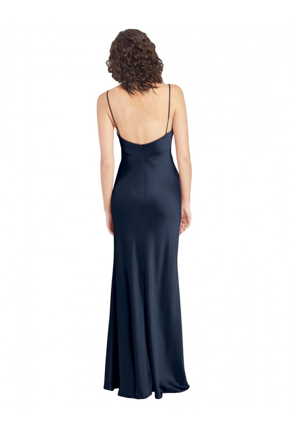 Best Stretch Satin Cowl Neck Sleeveless Open Back Long Black Tie Evening Dress Canada