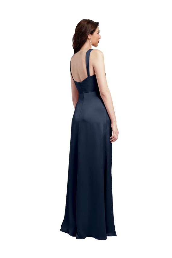 Best Stretch Satin Cowl Neck Sleeveless Low Back Dark Navy Long Formal Evening Dress Canada