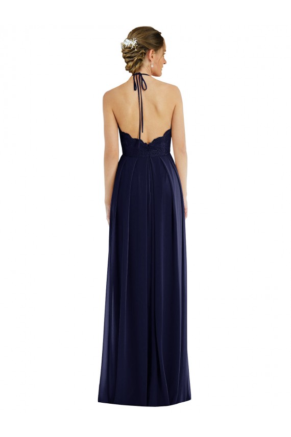 Best Soft Chiffon Halter Neck Sleeveless Open Back Dark Navy Long Semi Formal Evening Dress Canada