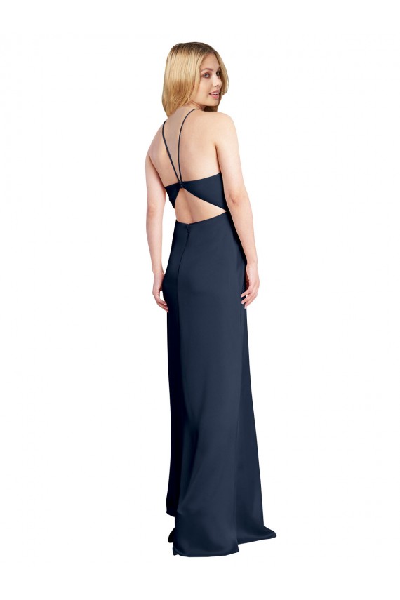 Best Stretch Satin Halter Neck Sleeveless Open Back Long Formal Evening Dress Canada