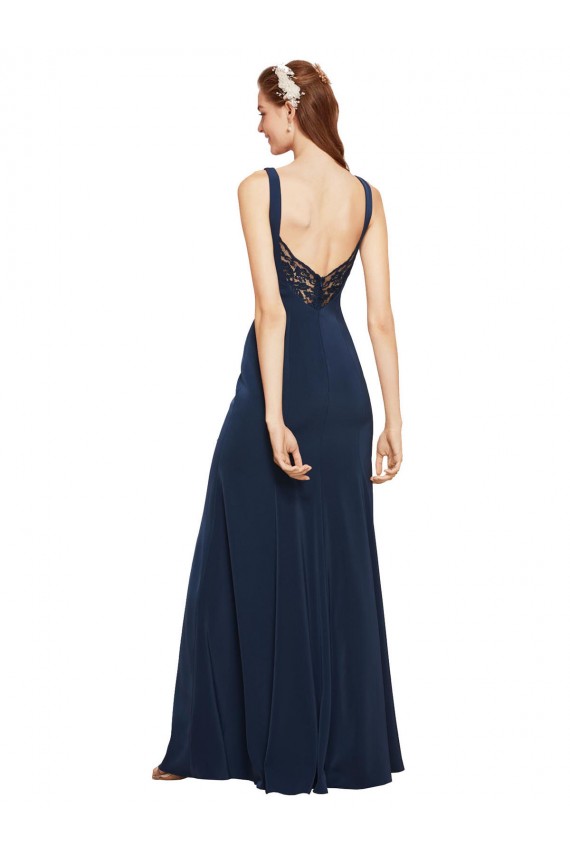 Best Stretch Crepe Round Neck Sleeveless Low Back Long Evening Dress Canada