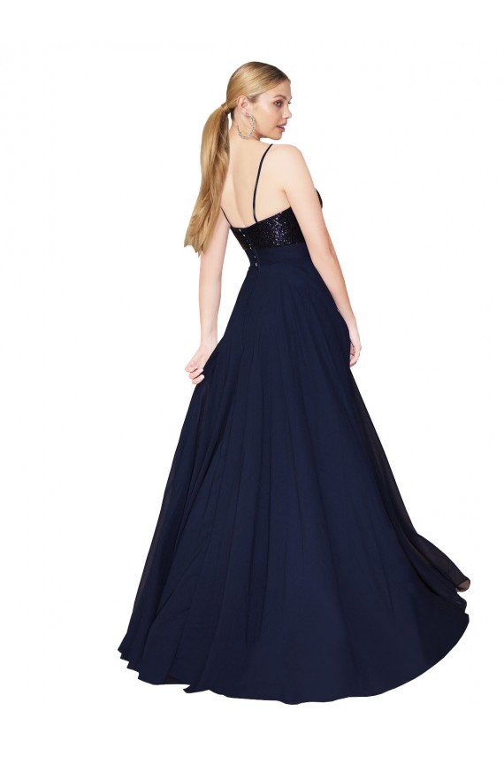 Best Soft Chiffon & Sequin Spaghetti Straps Sleeveless Long Semi Formal Evening Dress Canada