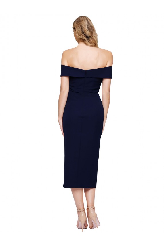 Best Stretch Crepe Off the Shoulder Sleeveless Midi Length Formal Evening Dress Canada