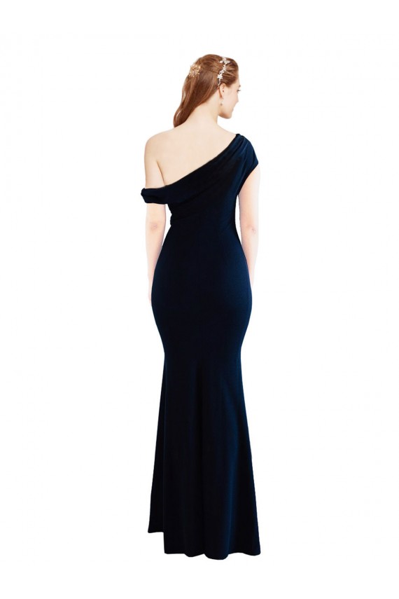 Best Stretch Crepe One Shoulder Sleeveless Dark Navy Long Formal Evening Dress Canada