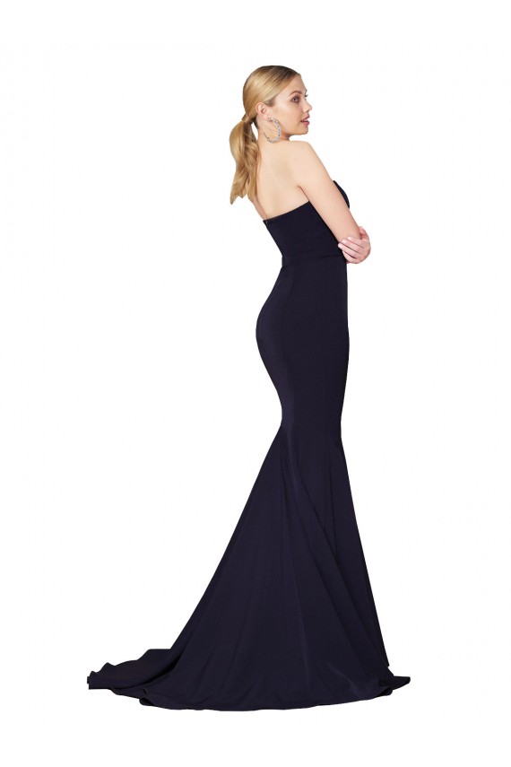 Best Stretch Crepe Sweetheart Sleeveless Dark Navy Sweep Train Formal Evening Dress Canada