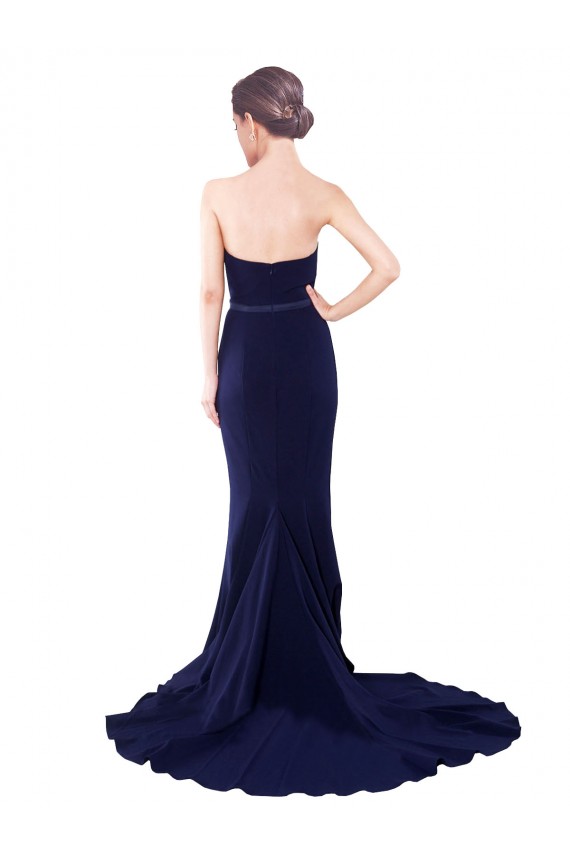 Best Stretch Crepe Sweetheart Sleeveless Low Back Sweep Train Semi Formal Evening Dress Canada