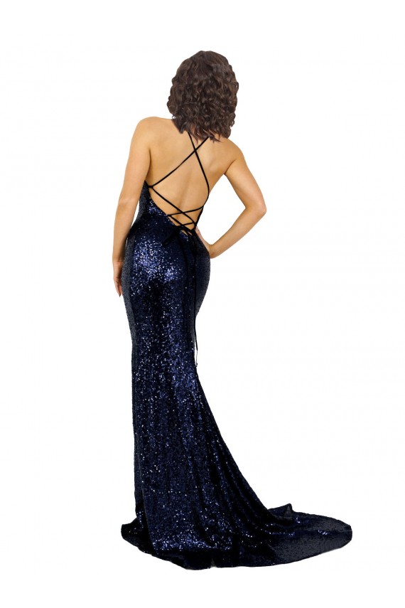 Best Sequin V-Neck Sleeveless Open Back Long Formal Evening Dress Canada