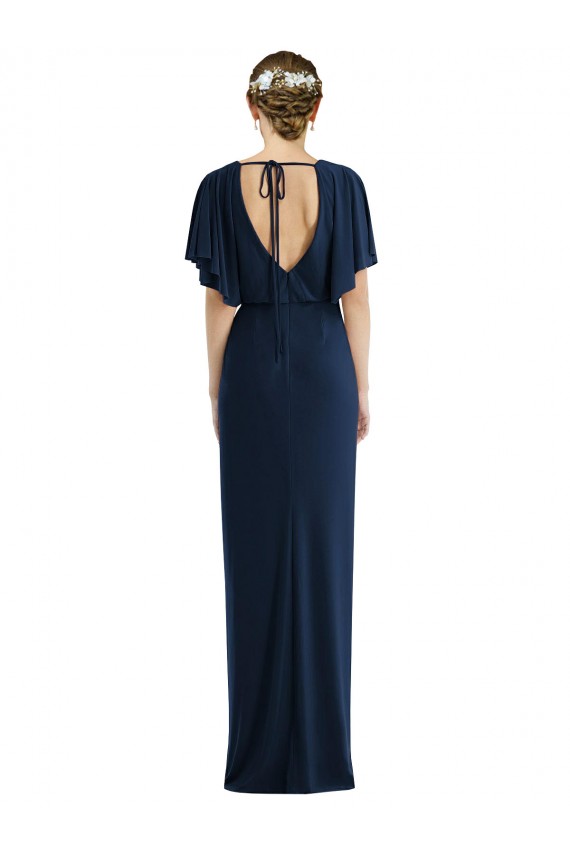 Best Spandex Bateau Neck Short Sleeves Open Back Long Semi Formal Evening Dress Canada