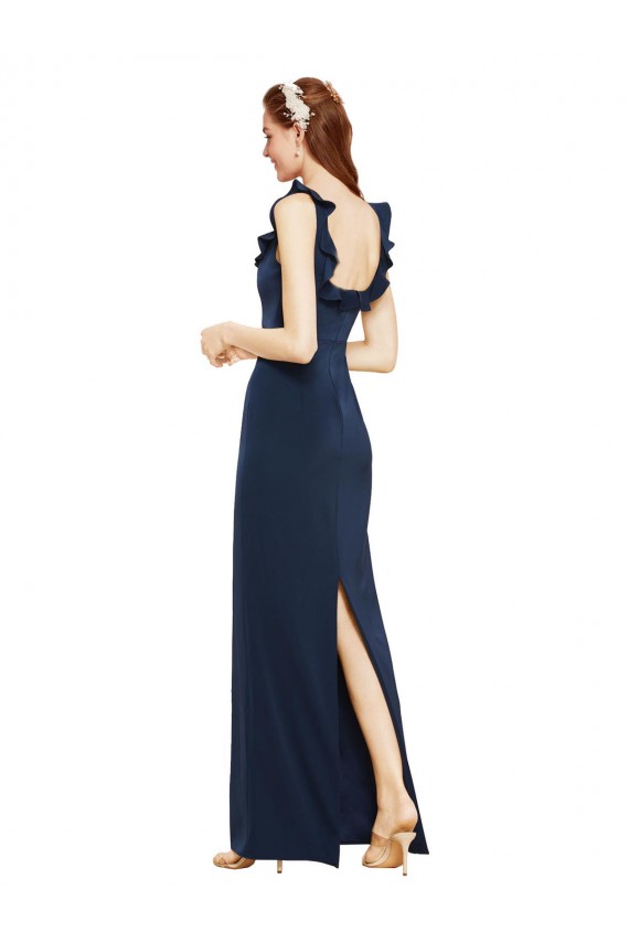 Best Stretch Crepe Scoop Neck Sleeveless Low Back Dark Navy Long Formal Evening Dress Canada
