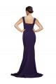 Best Stretch Crepe Square Neck Sleeveless Dark Navy Sweep Train Semi Formal Evening Dress Canada
