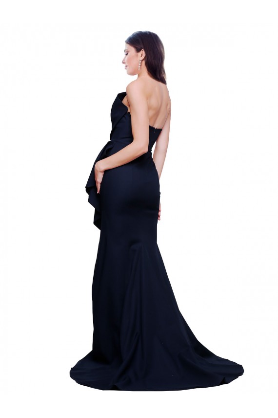 Best Stretch Crepe Strapless Sleeveless Low Back Sweep Train Semi Formal Evening Dress Canada