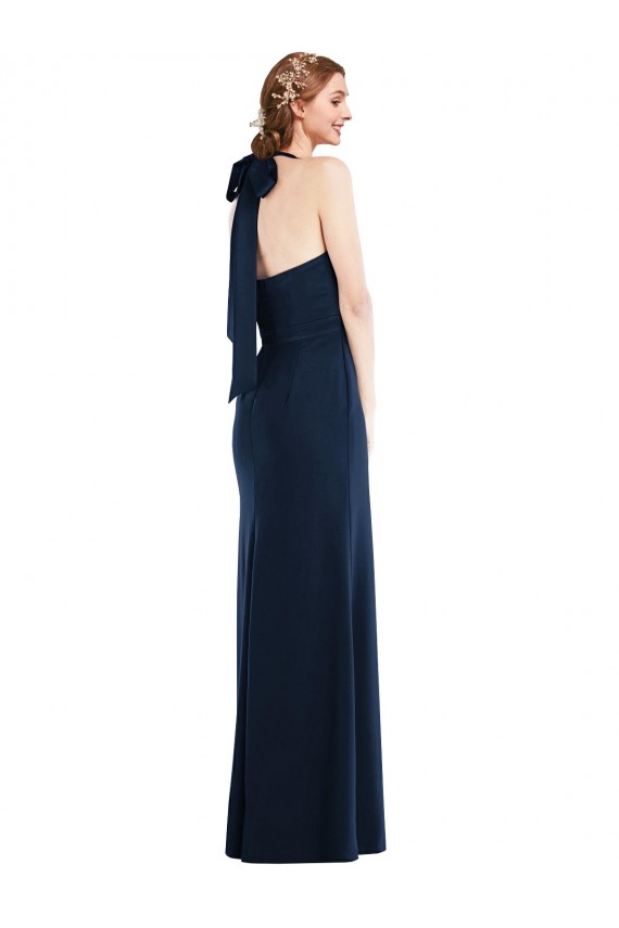 Best Stretch Crepe High Neck Sleeveless Open Back Long Semi Formal Evening Dress Canada