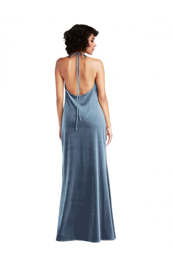 Best Stretch Velvet Cowl Neck Sleeveless V-Back Long Evening Gown Canada