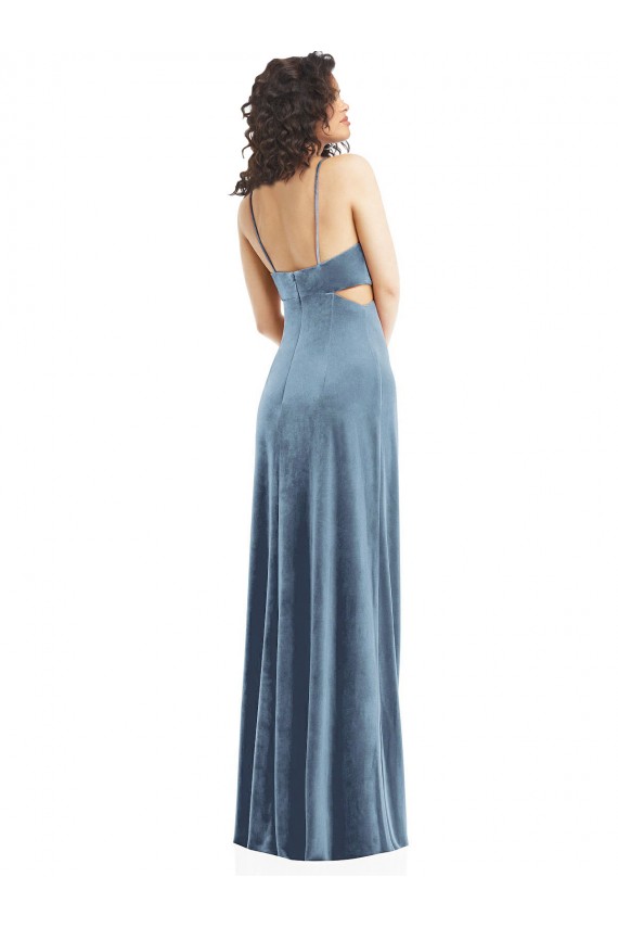 Best Stretch Velvet Square Neck Sleeveless Low Back Long Formal Evening Dress Canada