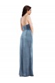 Best Stretch Velvet Spaghetti Straps Sleeveless Low Back Dusty Blue Long Formal Evening Dress Canada