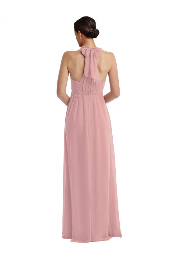 Best Soft Chiffon Halter Neck Sleeveless Dusty Pink Long Semi Formal Evening Dress Canada