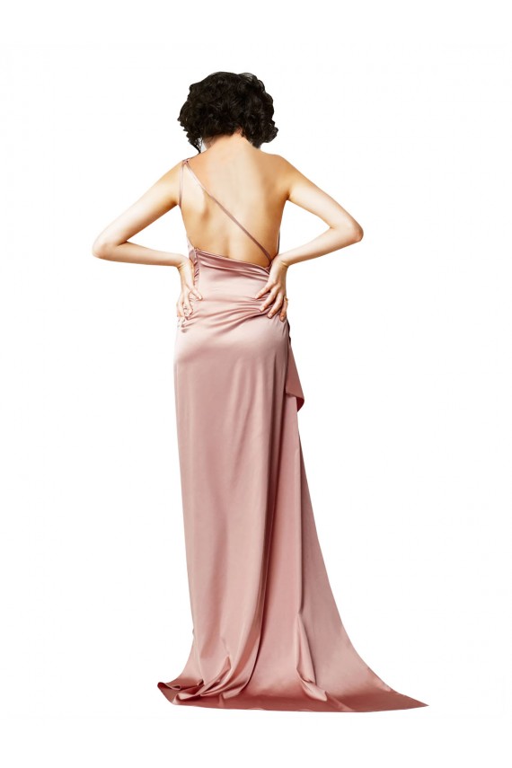 Best Silky Satin One Shoulder Sleeveless Open Back Long Formal Evening Dress Canada