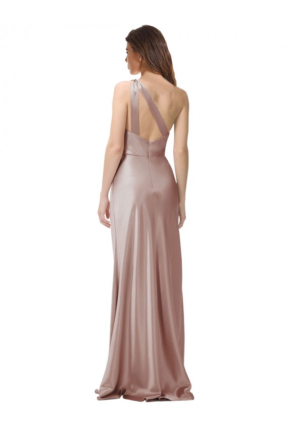 Best Stretch Satin One Shoulder Sleeveless Open Back Dusty Pink Long Formal Evening Dress Canada