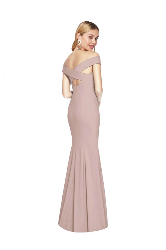 Best Stretch Crepe Off the Shoulder Sleeveless Open Back Long Semi Formal Evening Dress Canada