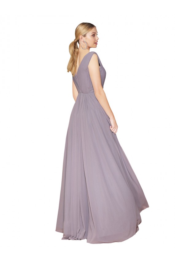 Best Soft Chiffon V-Neck Sleeveless V-Back Dusty Rose Long Formal Evening Dress Canada
