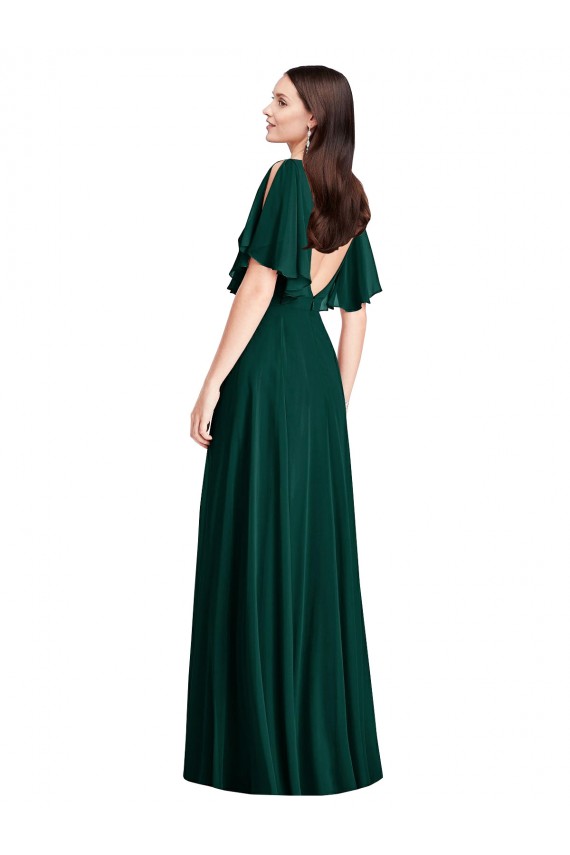Best Soft Chiffon Bateau Neck Bell Sleeves V-Back Long Semi Formal Evening Dress Canada