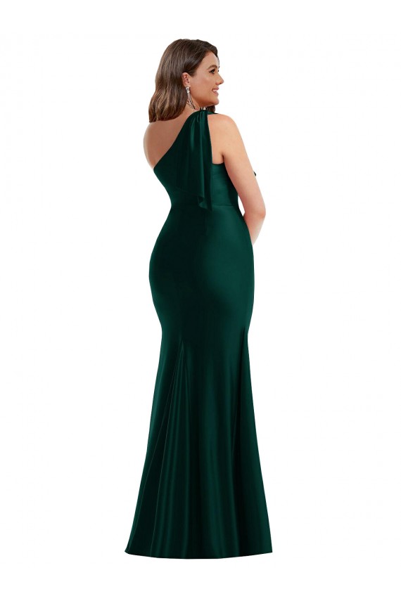 Best Silky Satin One Shoulder Sleeveless Ever Green Long Formal Plus Size Evening Dress Canada